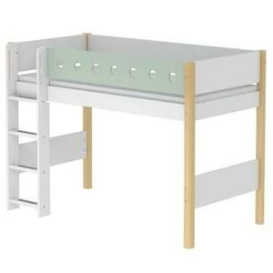 Кровать Flexa White полувысокая с лестницей, 200 см, мятная лакированная