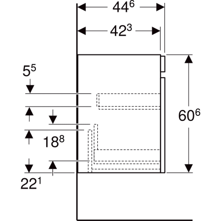501.907.01.1 Шкафчик для раковины Geberit Renova Plan, с одним выдвижным ящиком и одним внутренним выдвижным ящиком Geberit  - Вид №60