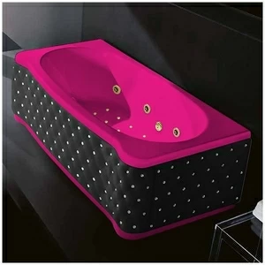 Ванна Gruppo treesse New Classic Young ATC-V674Q-SX-KCS-RZ розовая с золотой фурнитурой гидромассажем аэромассажем и дезинфекцией прямоугольная левая чёрная кожа кристаллы сваровски