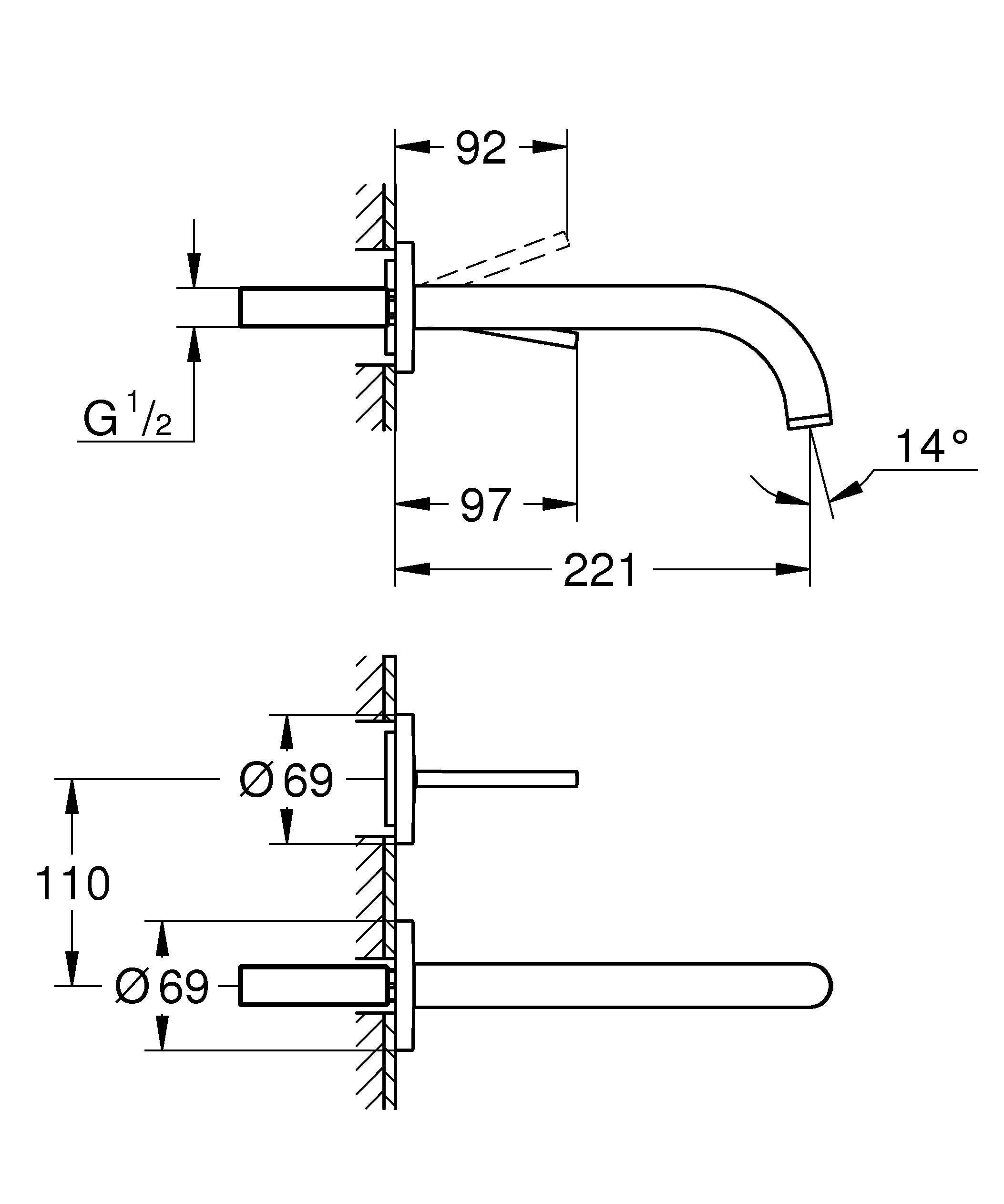 Смеситель для раковины на 2 отверстия GROHE Atrio New Joy, настенный монтаж (19918DC3) - Вид №1