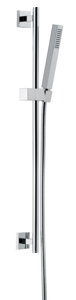 874 / EPR Квадратный минималистичный раздвижной рельс с однофункциональным ручным душем из АБС, настенными и выдвижными кронштейнами из АБС и 1500 мм. гибкий шланг, 1/2 дюйма конический. Bongio Wellness 874/EPR