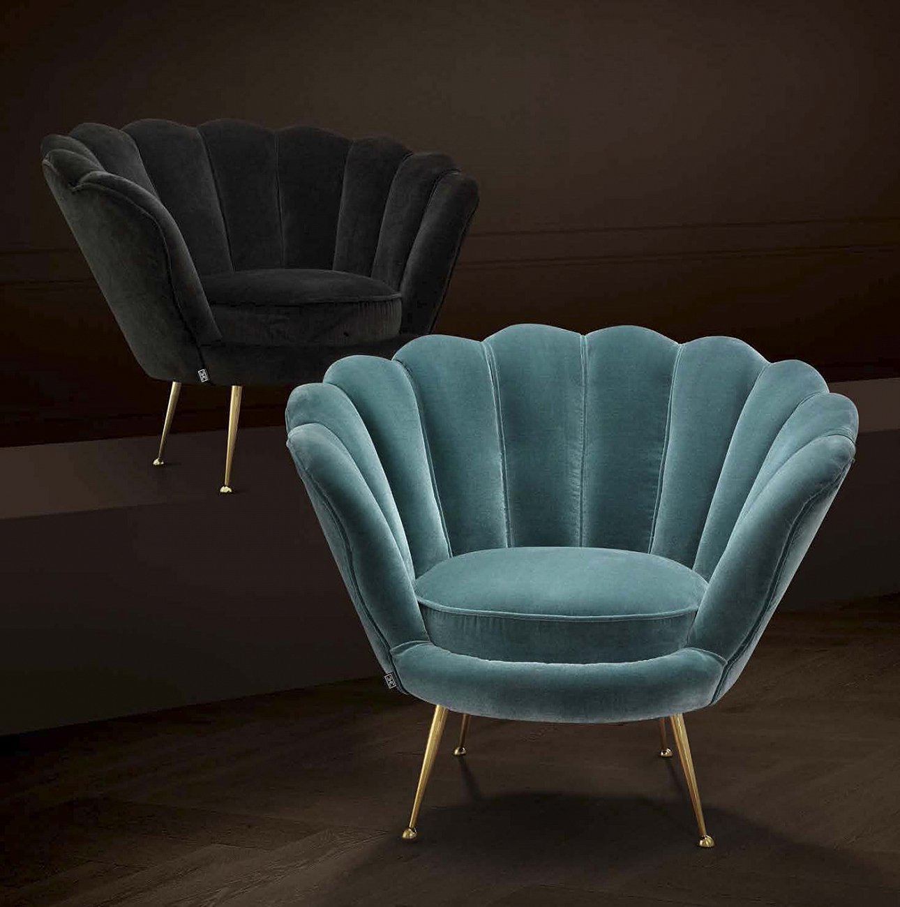 Кресло черное круглое с фигурной спинкой Trapezium от Eichholtz EICHHOLTZ ДИЗАЙНЕРСКИЕ 247869 Черный  - Вид №1