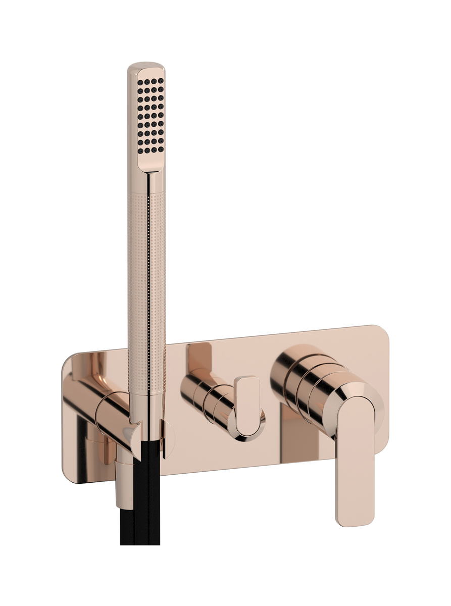 Внешние части встроенного в стену смесителя на 2 потребителя в комплекте с душевым гарнитуром. WE ARE IB c6313rs Rose Gold C-67