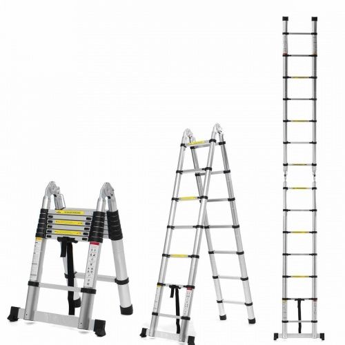 Двухсторонняя телескопическая лестница с шарниром 2,2+2,2 м  (7+7 ступ)