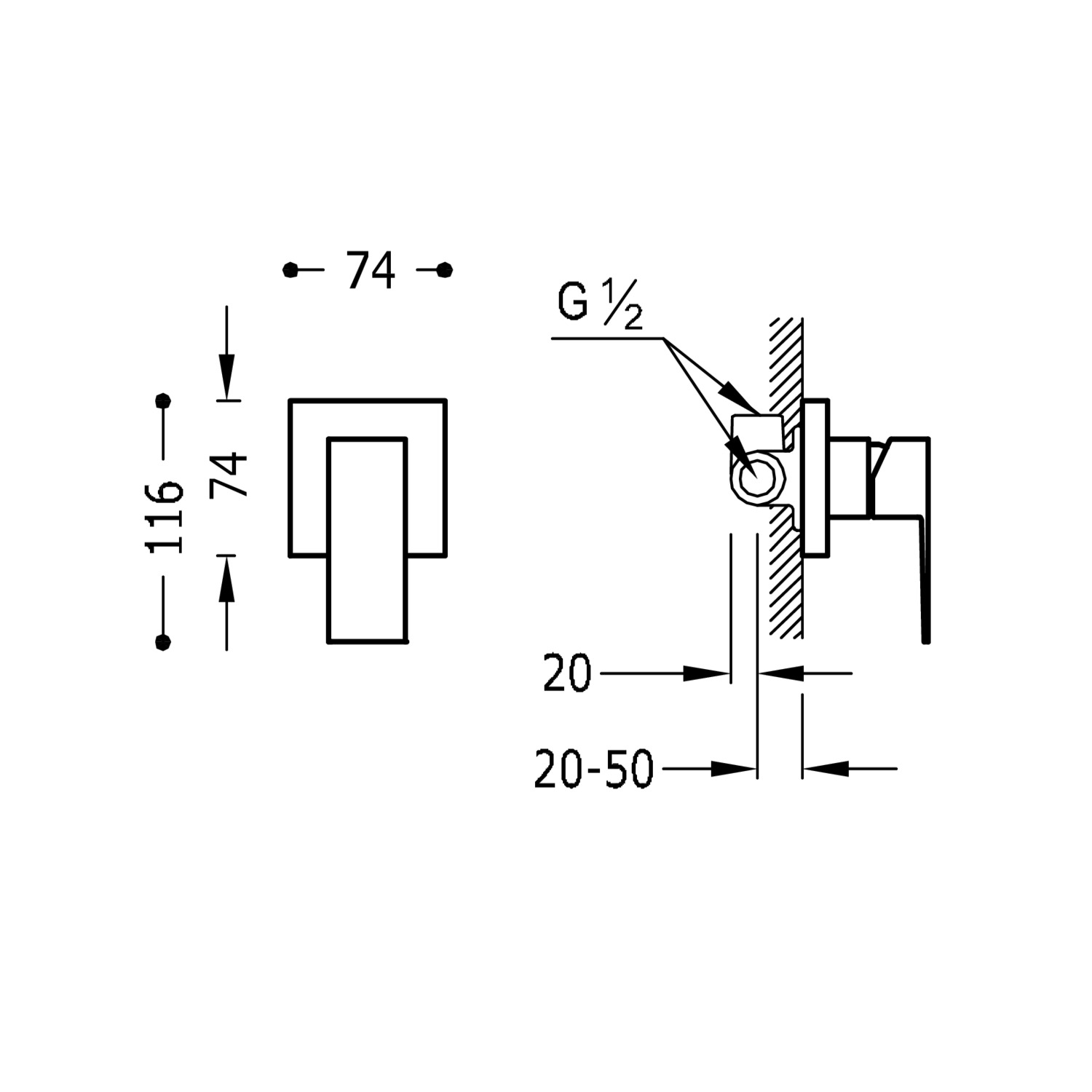 1-ходовой скрытый смеситель для душа CUADRO с одной ручкой-106177 TRES  - Вид №1