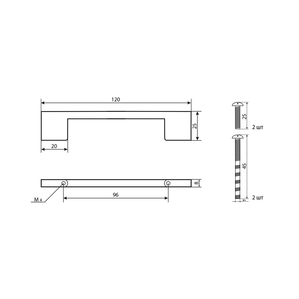 86899621 Ручка-скоба мебельная Ritiro ЦАМ 96 мм цвет хром STLM-1009974 PALLADIUM  - Вид №3