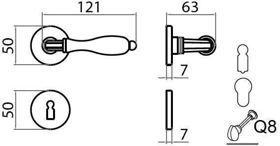 GHIDINI Ручка из латуни на розетке с замком R901 sun-id-1417929 - Вид №3