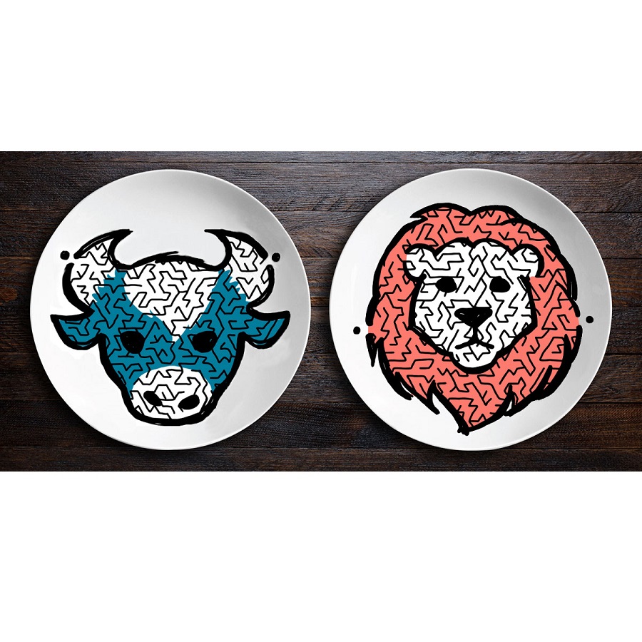 O001 Набор тарелок зоолаб - бык/лев BadLab  - Вид №3