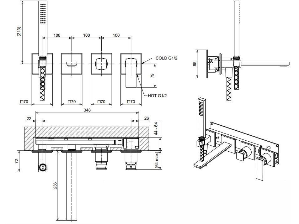 Смеситель для ванны из хромированной латуни Bugnatese ателье ARCH-00118811 - Вид №2