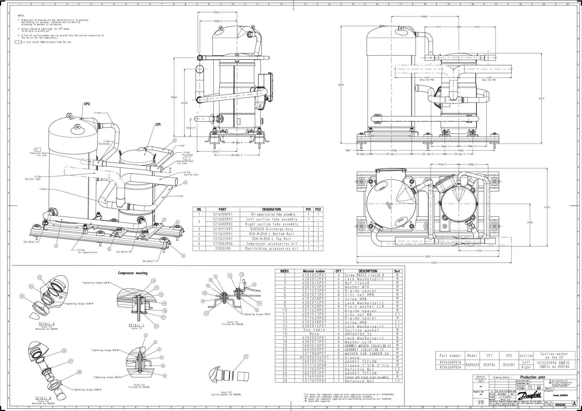Danfoss DSH — Герметичные спиральные компрессоры, R410A DSH090A4ALC Компрессор спиральный 120H1183  - Вид №14