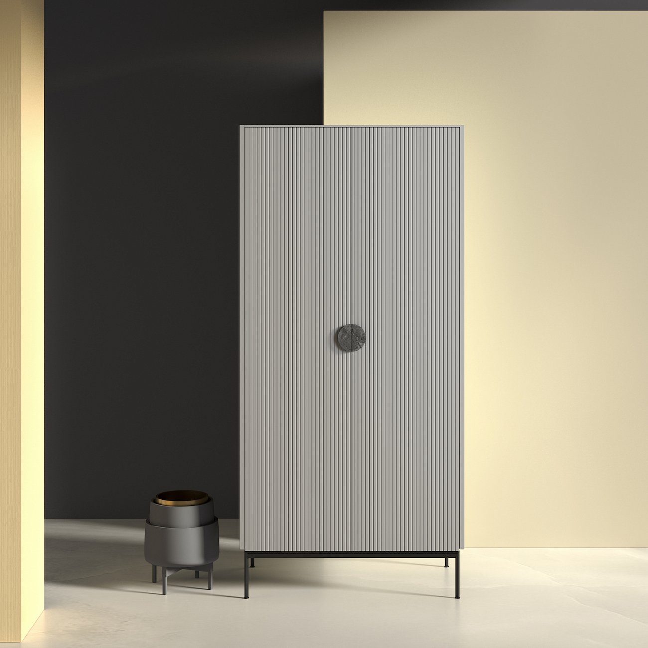 Шкаф двухдверный светло-серый Uno BRAGIN DESIGN LIVING 00-3974667 Серый - Вид №1