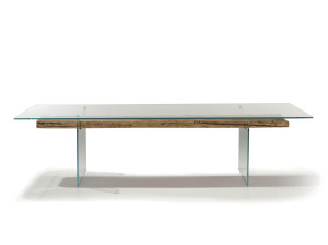 Прямоугольный обеденный стол из дерева и стекла
