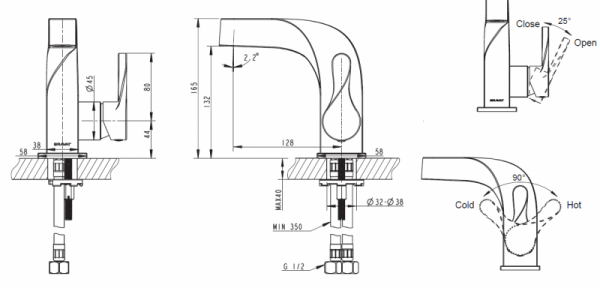 Смеситель для ванной комнаты на раковину низкий WAVE F174108C-2 bravat - Вид №1