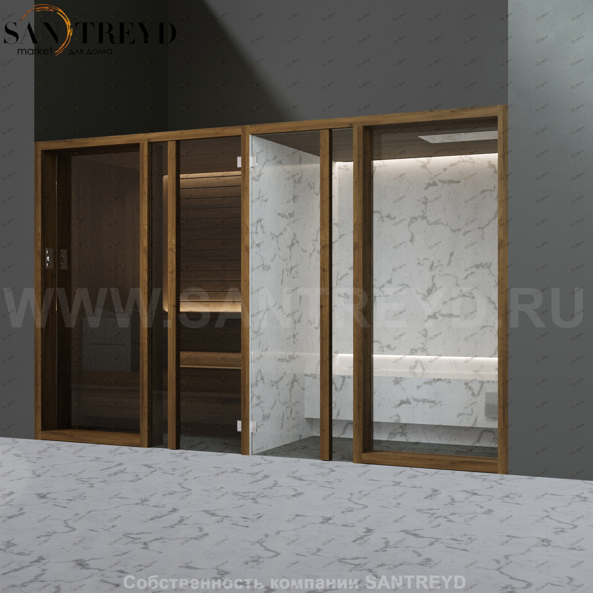 Effegibi YOKU.G SH YO.30310001 Комбинированная баня: хаммам и сауна. Установка: в нишу. Мощность: 10,5 кВт макс. Размеры: длина 342 см, ширина 170 см. Отделка: чёрный орех и светлый керамогранит YO30310001