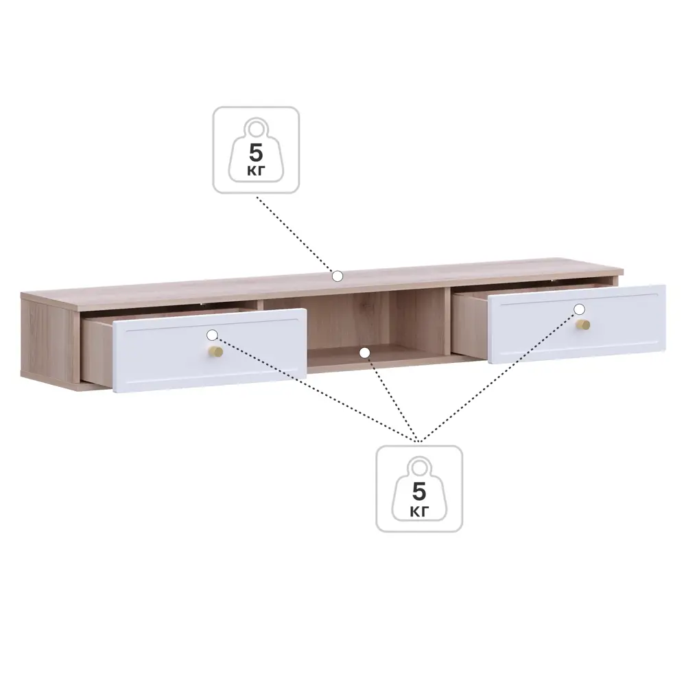 Тумба под телевизор KONSENSA Амьен 150x20x30 см ЛДСП цвет белый/коричневый Лион STLM-2017029 - Вид №5