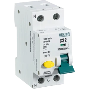 Дифференциальный автомат Dekraft 1P N C32 A 30 мА 6 кА AC 16207DEK 84509412 STLM-2160252