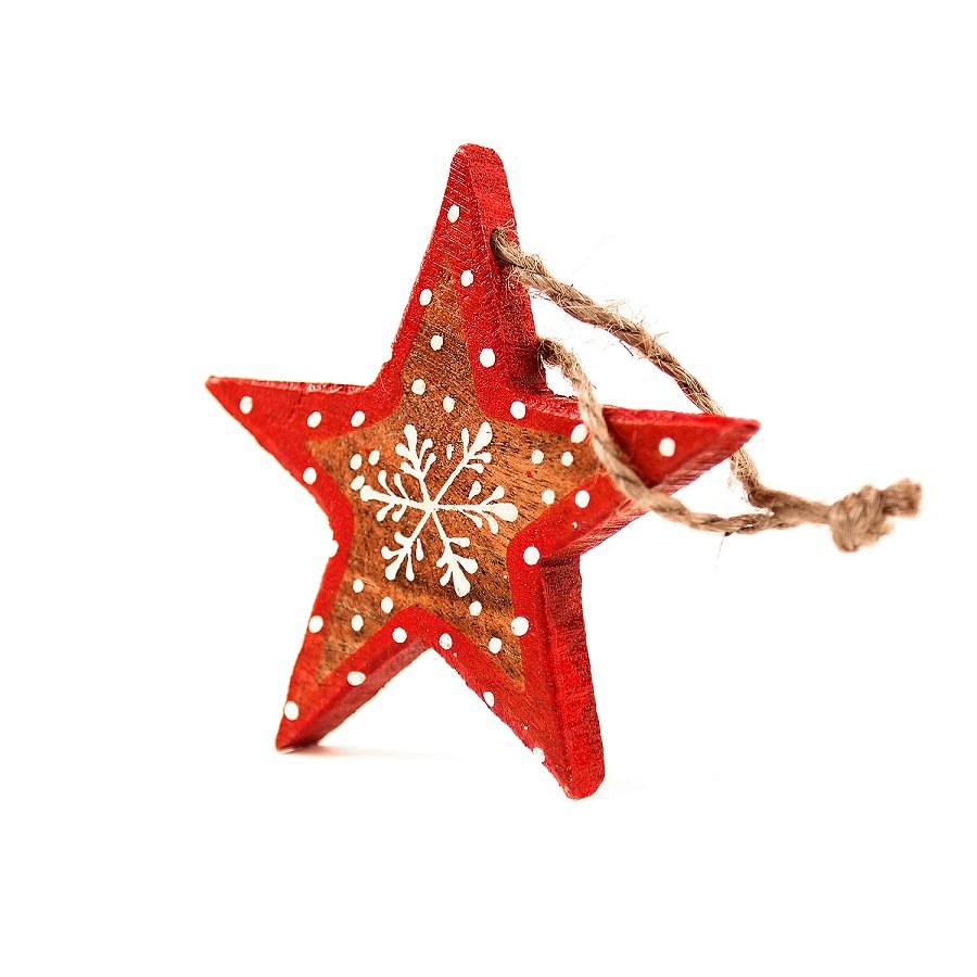 Набор елочных украшений деревянных в подарочной коробке "Звезды, ели, сердца с красным ободком" Star ENJOYME  253088 Красный;разноцветный  - Вид №5