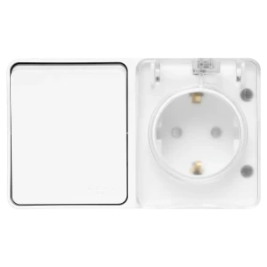 Розетка с выключателем накладная Systeme Electric AtlasDesign Profi с заземлением цвет белый