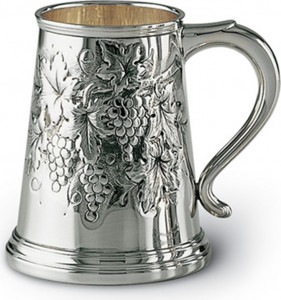 91253 Schiavon Кружка 13см коническая с чеканкой "Виноградная лоза" (серебро 925пр) Серебро 925