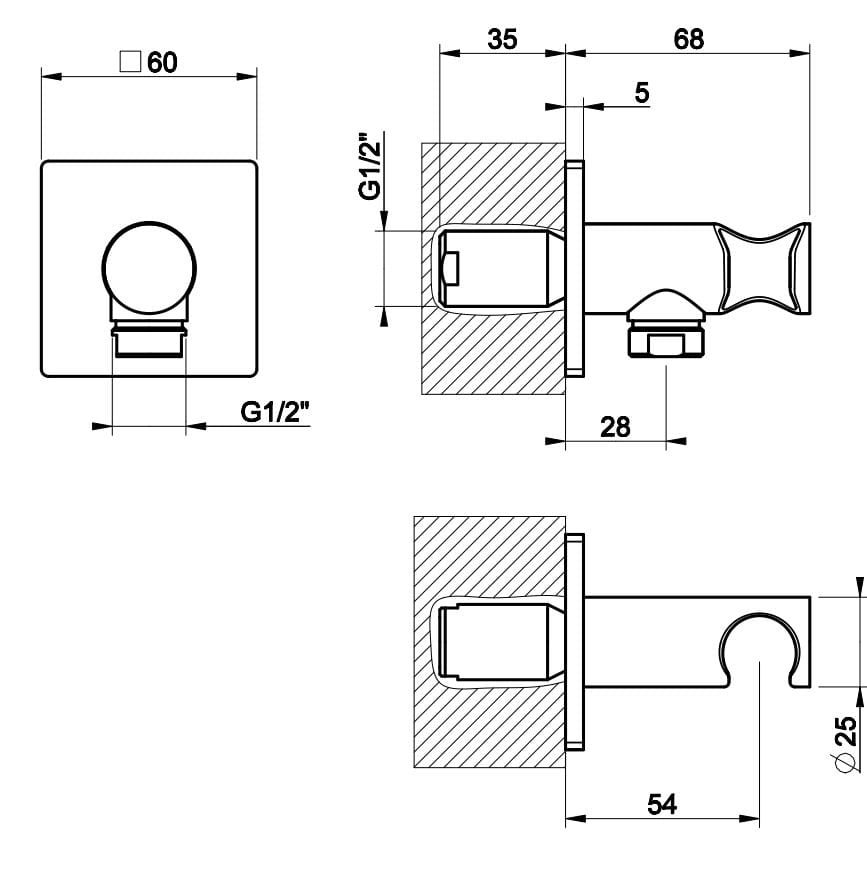 Держатель для душа из хромированной латуни с водоотводом Gessi реверс ARCH-00063290 - Вид №2