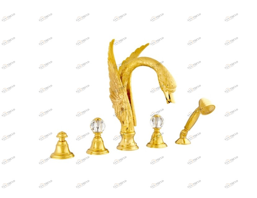 039156.000.50 Набор для ванны с пятью отверстиями и кристаллами сваровски Яркий хром Mestre Swan