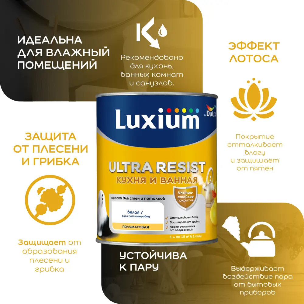 Краска для стен и потолков моющаяся Luxium Ultra Resist полуматовая цвет прозрачный база BC 0.9 л 89425748 STLM-2077731  - Вид №3