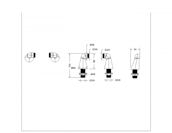 Набор переходников для установки настенного смесителя на борт ванны  L3004 bravat  - Вид №1