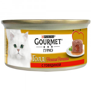 ПР0044402 Корм для кошек Голд Нежная начинка с говядиной, банка 85 г Gourmet