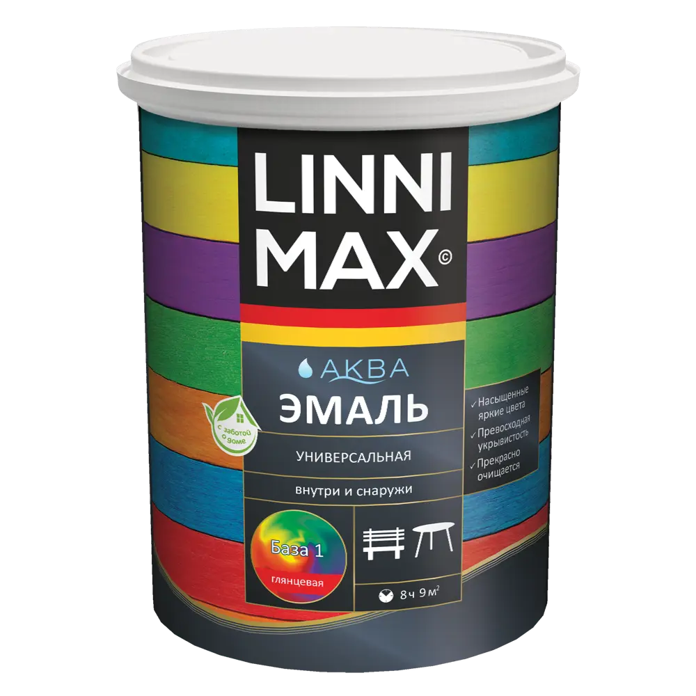 Эмаль LINNIMAX Аква для дерева и металла - белая глянцевая 0.9 л 89349602 STLM-1438755