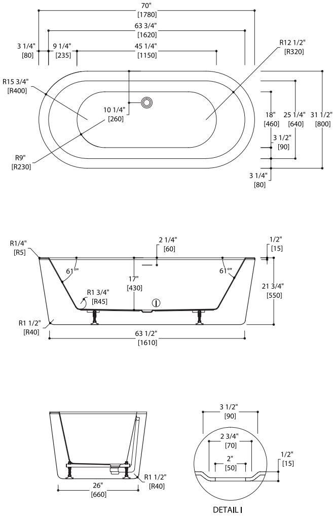 Blu Bathworks® Отдельностоящая овальная акриловая ванна Pisa Bt8002b18 - Вид №3