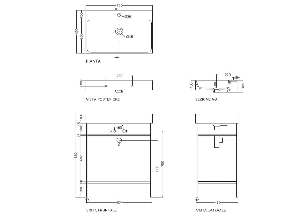 Напольная раковина из нержавеющей стали со встроенным умывальником COLAVENE Cento ARCH-00061006 - Вид №4