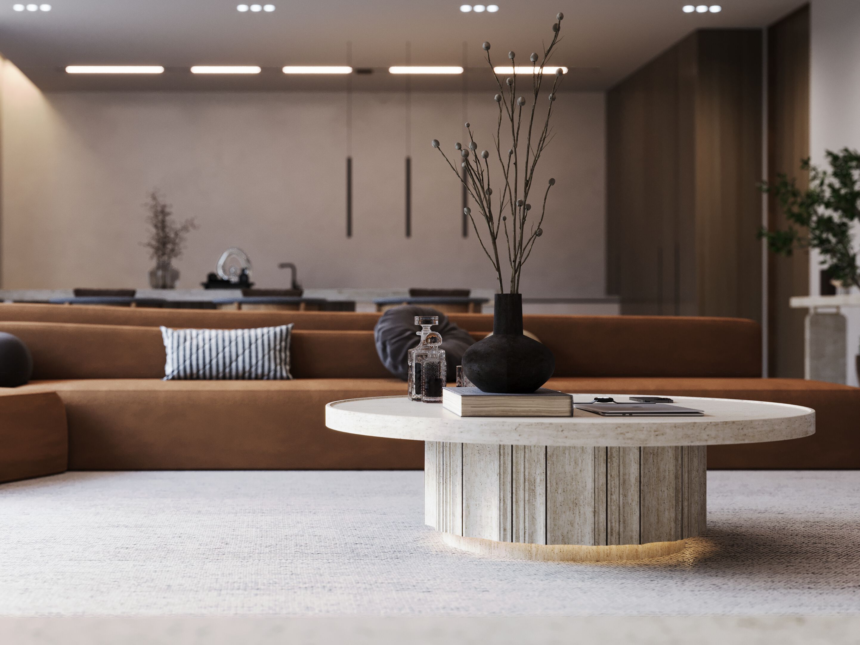 Травертин круглый низкий журнальный столик Davani Purity ARCH-00088427 - Вид №7