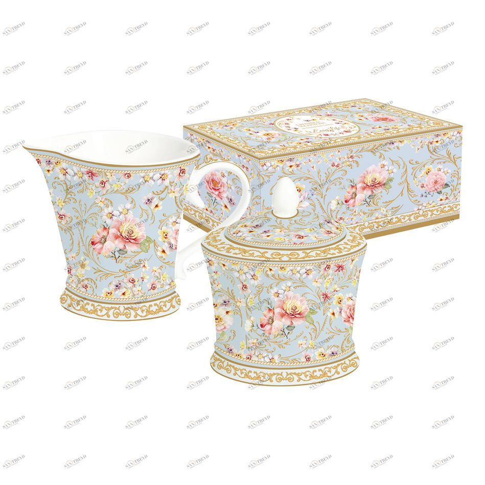 Молочник фарфоровый с сахарницей голубые Majestic EASY LIFE MAJESTIC 00-3946583 Белый;голубой