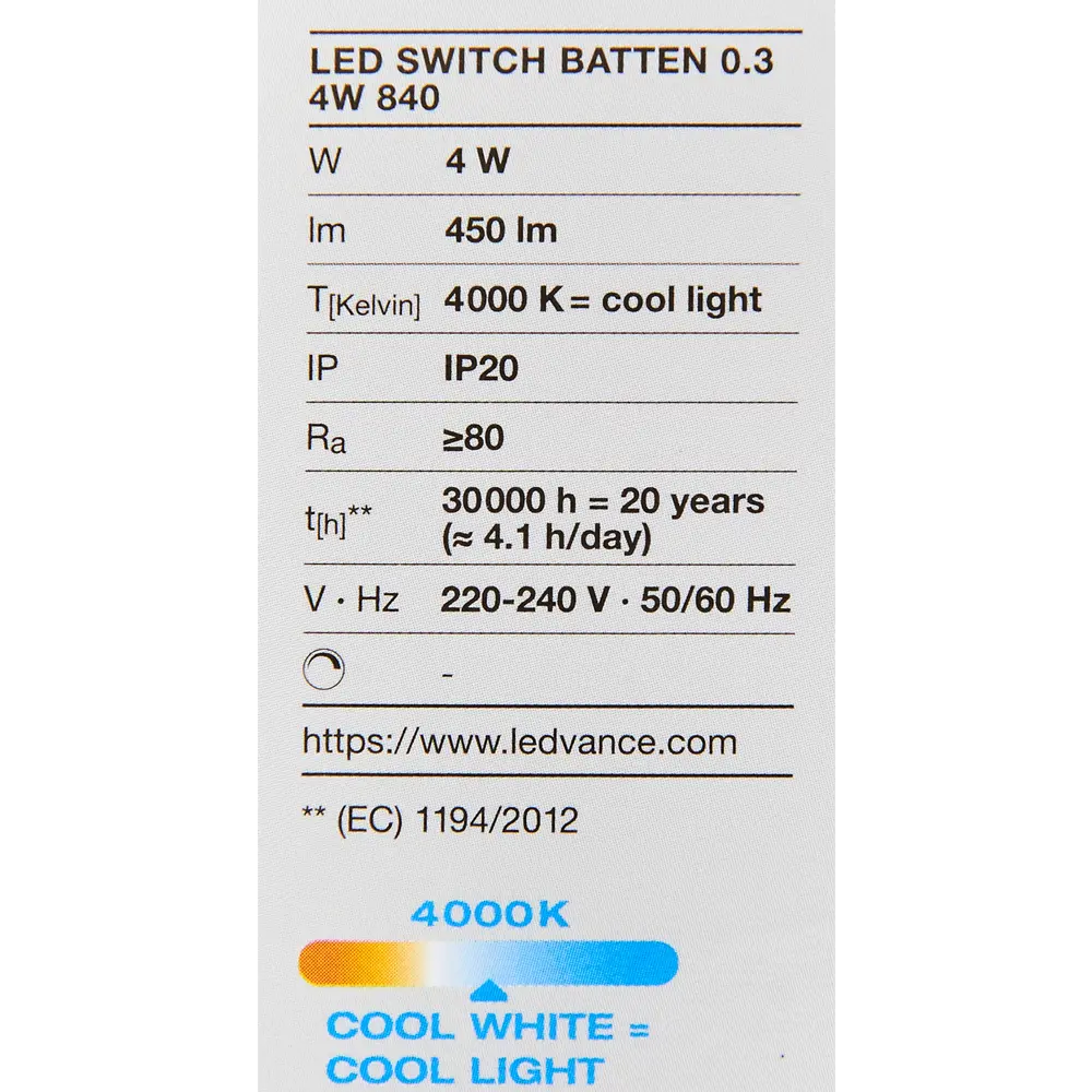 Светильник линейный светодиодный Ledvance LED Switch Batten 313 мм 4 Вт холодный белый свет 82321387 STLM-2151740  - Вид №5
