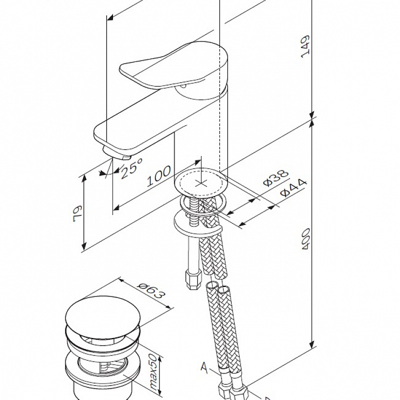 F85A82100 смеситель для умывальника с д/к излив 100 мм хром шт AM.PM X-Joy  - Вид №8