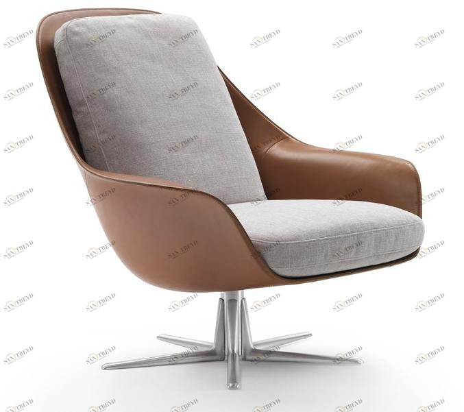 Flexform Вращающееся кресло с подлокотниками из кожи и ткани Sveva sun-id-1372654