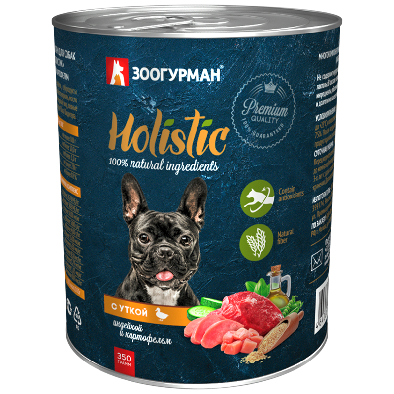 ПР0049756 Корм для собак Утка, индейка, картофель ж/б 350г ЗООГУРМАН 