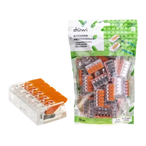 84746788 Клеммы соединительные монтажные с рычажком Duwi СМК 223-415 5-проводные 4 кв.мм прозрачные 50 шт 26748 5 STLM-1104333