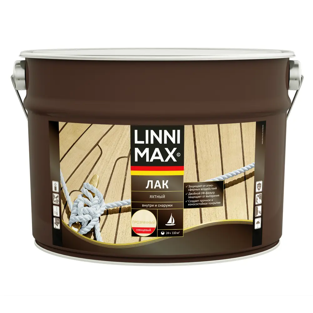 Яхтный лак Linnimax глянцевый прозрачный 9 л для надёжной защиты древесины 89349683 STLM-1536430 - Вид №1