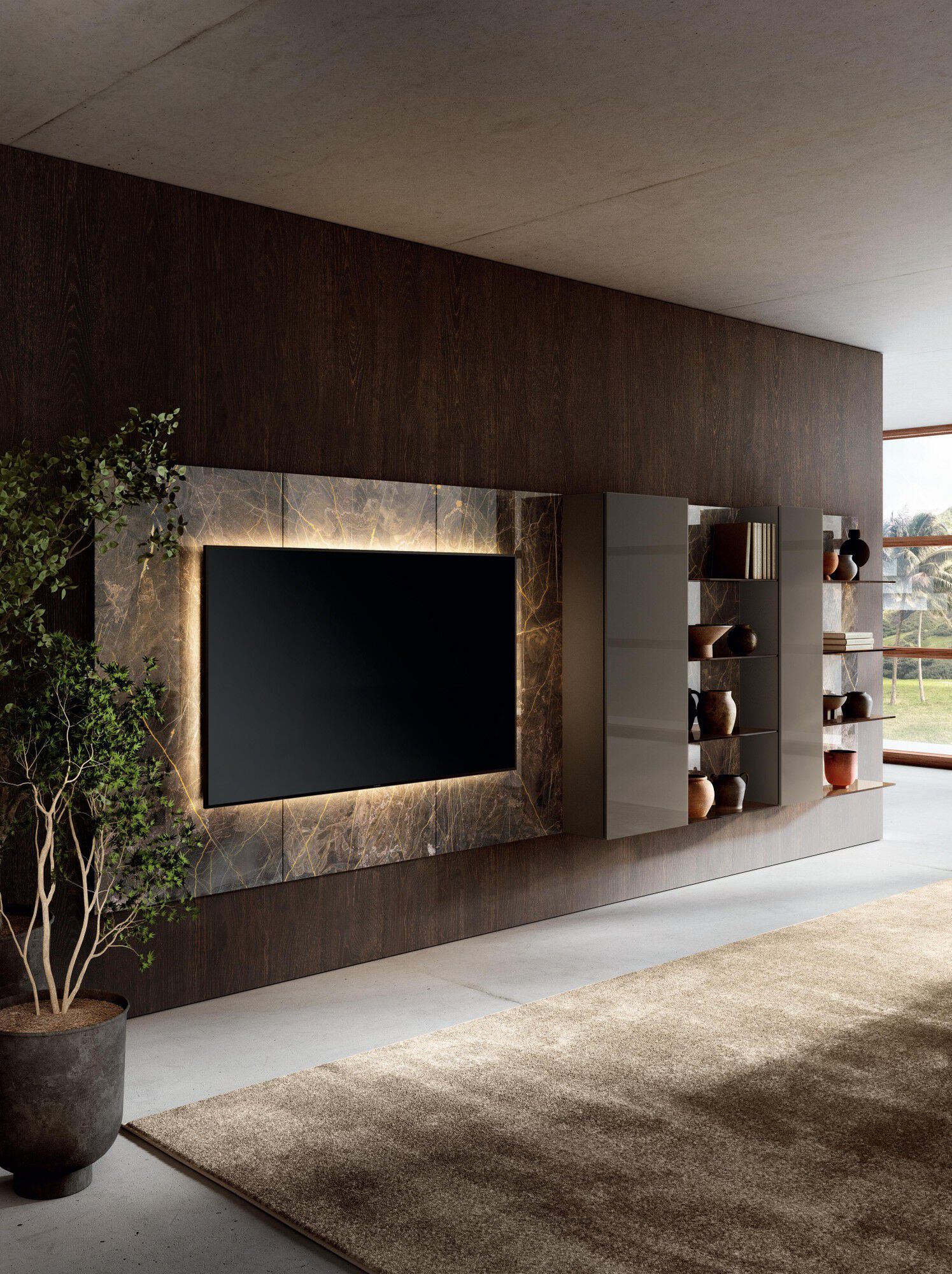 Оборудованная стена установленная стеклянная стена с ТВ-стойкой Lago 36e8 ARCH-00088869 - Вид №1