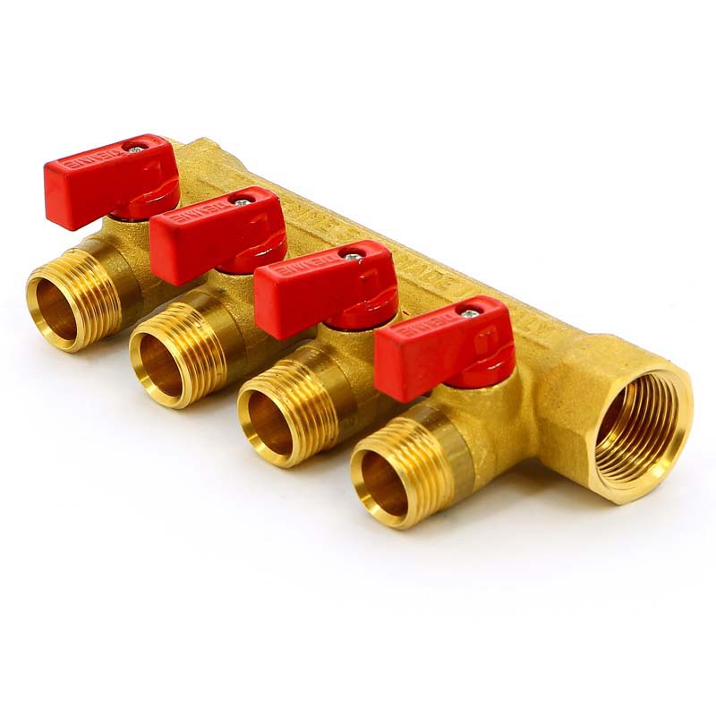 Коллектор НВ 3/4" с кранами с утолщенными стенками TIEMME 4 выхода 1/2"Н 36мм 1820020 - Вид №1