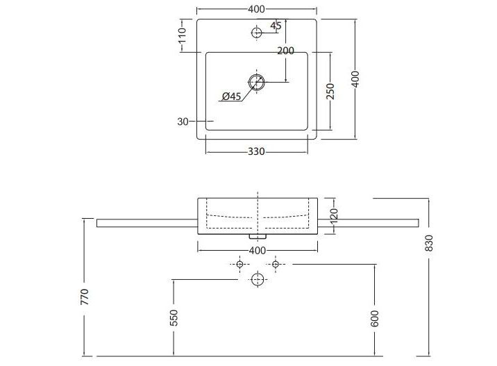 41473 Полувстраиваемая раковина консольная 50 см белая Esedra Guadra Santreyd  - Вид №1