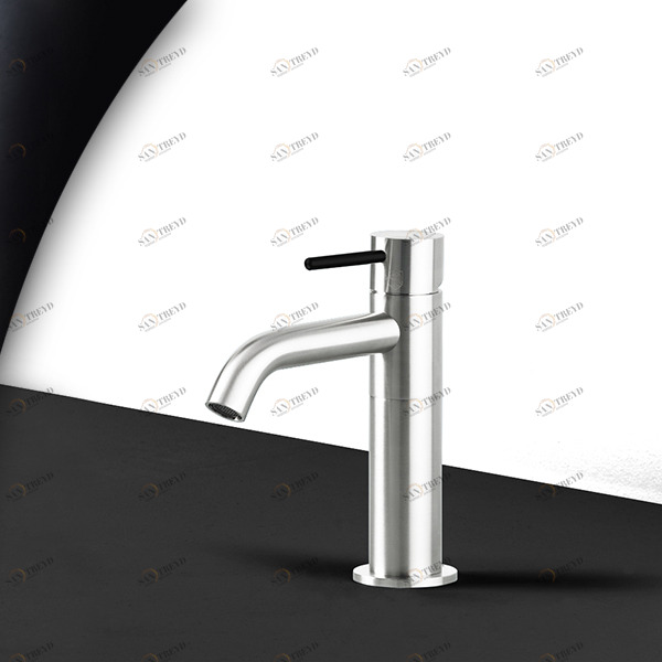 Смеситель для раковины сталь глянцевая с черной ручкой Toki Radomonte TKS1LCIL12