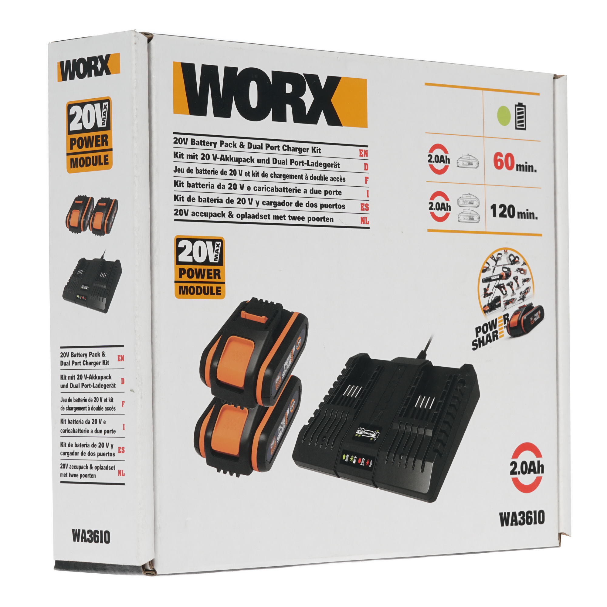 Набор аккумуляторов с зарядным устройством WORX WA3610 PowerShare 20V 8143100 STDN-0116138 - Вид №9