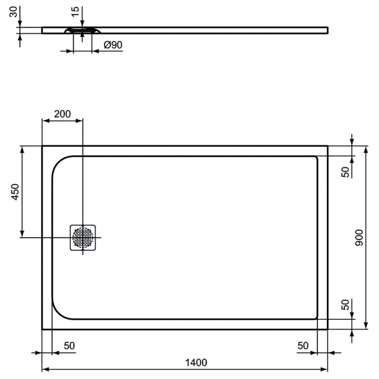 K8256FR Душевой поддон 140х90 см Ideal Standard ULTRAFLAT S  - Вид №2