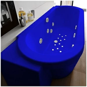 Ванна Gruppo treesse Playa V818Q-DX-SI синяя с гидромассажем, аэромассажем и дезинфекцией овальная угловая пристенная правая