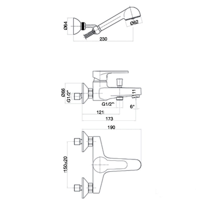 SE850101015 Смеситель для ванны , хром Webert Sax Evolution  - Вид №1