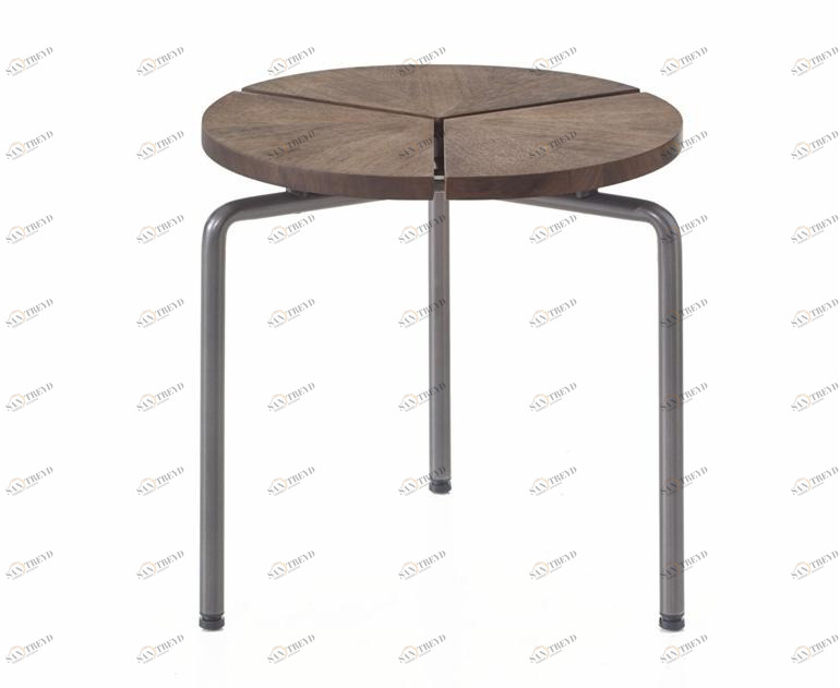 BassamFellows Круглый сервировочный стол из нержавеющей стали и дерева Circular Cb-37-60 / cb-3717