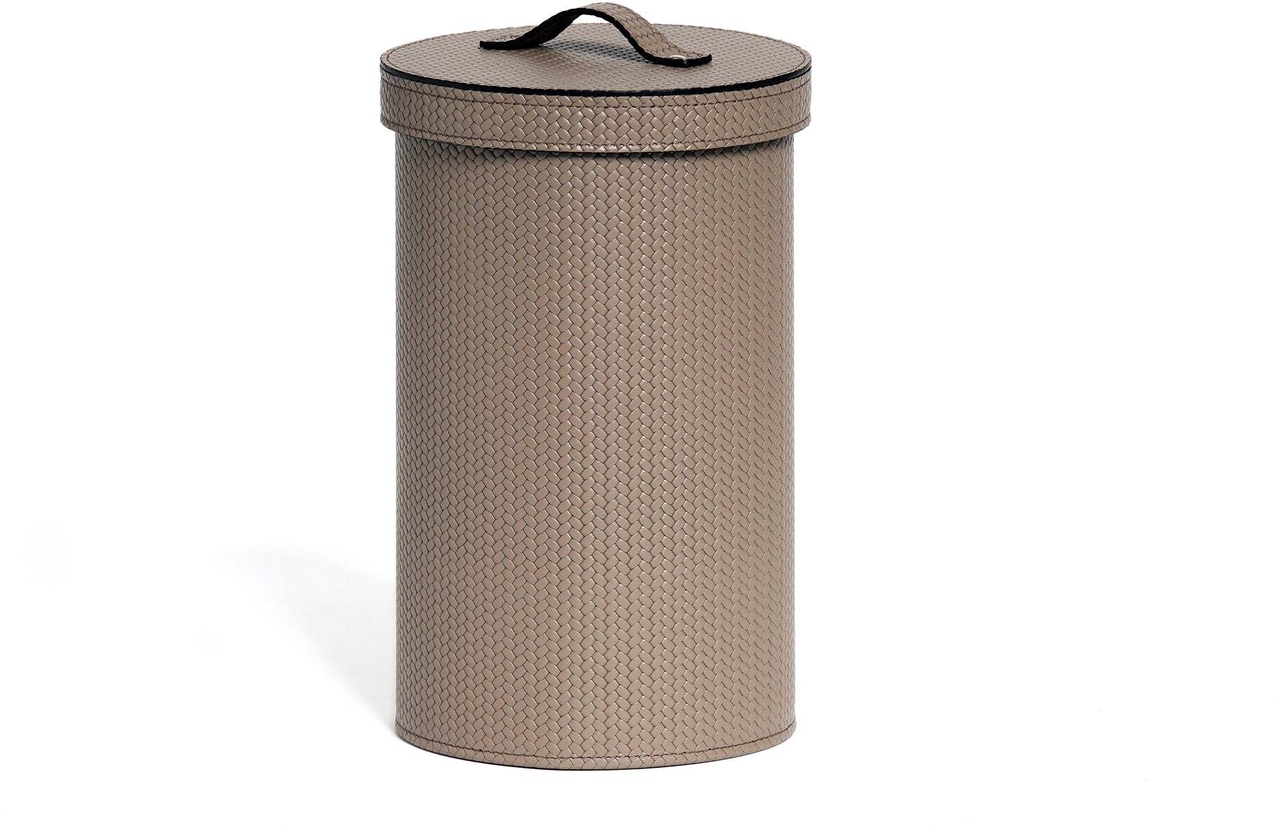 Круглая корзина для бумаг с крышкой - Ø 15X25 см / тканая кожа_черный