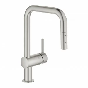Смеситель для кухни GROHE Minta, выдвижной излив, суперсталь (32322DC2)